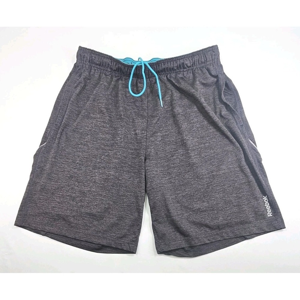 Reebok Black Grey Teal Large Men's Workout Ready Woven Shorts With Drawstring